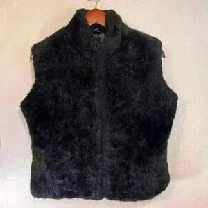 Vtg 90’s Cejon Women’s Faux Fur Cropped Vest Sleeveless  Zip Black Size Medium